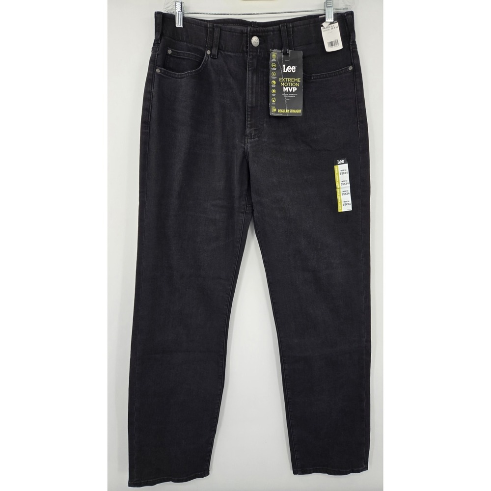 LEE EXTREME MOTION MVP Jeans Mens 35x34 Vintage Black Stretch Regular Straight